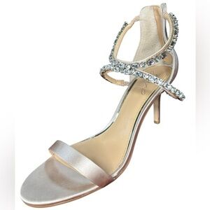 JEWEL Badgley Mischka Elegant Creamy Rhinestone-Embellished Sandal Heels, Size 9